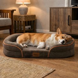 Kylinsure Waterproof Orthopedic Bolster Dog & Cat Bed with Removable Cover, Brown, Small