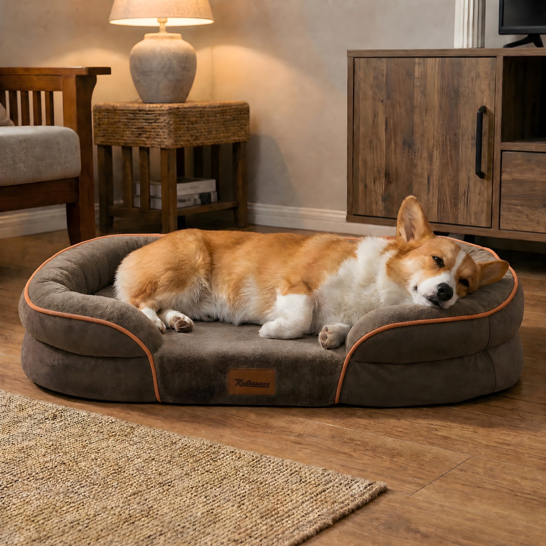 Kylinsure Waterproof Orthopedic Bolster Dog & Cat Bed with Removable Cover, Brown, Small