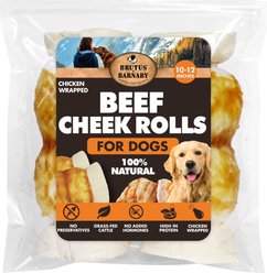 Brutus & Barnaby 10 to 12-in High Protein & Rawhide-Free Thick Chicken Wrapped & Beef Cheek Rolls Natural Dog Chew Treats, 2 count