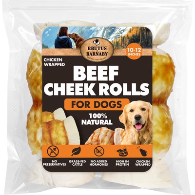 Brutus & Barnaby Brutus & Barnaby 10 to 12-in High Protein & Rawhide-Free Thick Chicken Wrapped & Beef Cheek Rolls Natural Dog Chew Treats, 2 count