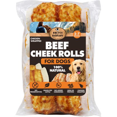 Brutus & Barnaby Brutus & Barnaby 5 to 7-in High Protein & Rawhide-Free Thick Chicken Wrapped & Beef Cheek Rolls Natural Dog Chew Treats, 4 count