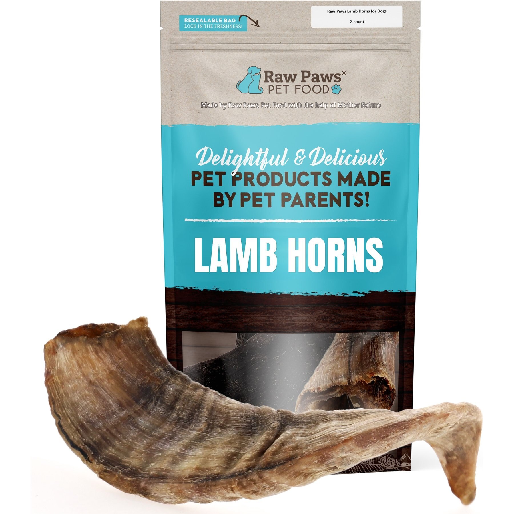 Raw Paws Lamb Horns Dog Chew, Large, 2 count
