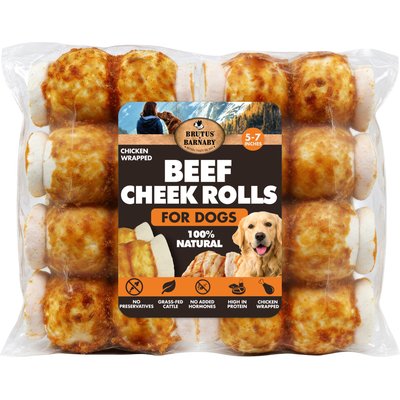 Brutus & Barnaby Brutus & Barnaby 5 to 7-in High Protein & Rawhide-Free Thick Chicken Wrapped & Beef Cheek Rolls Natural Dog Chew Treats, 8 count