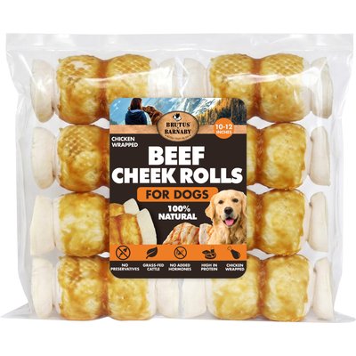 Brutus & Barnaby Brutus & Barnaby 10 to 12-in High Protein & Rawhide-Free Thick Chicken Wrapped & Beef Cheek Rolls Natural Dog Chew Treats, 8 count