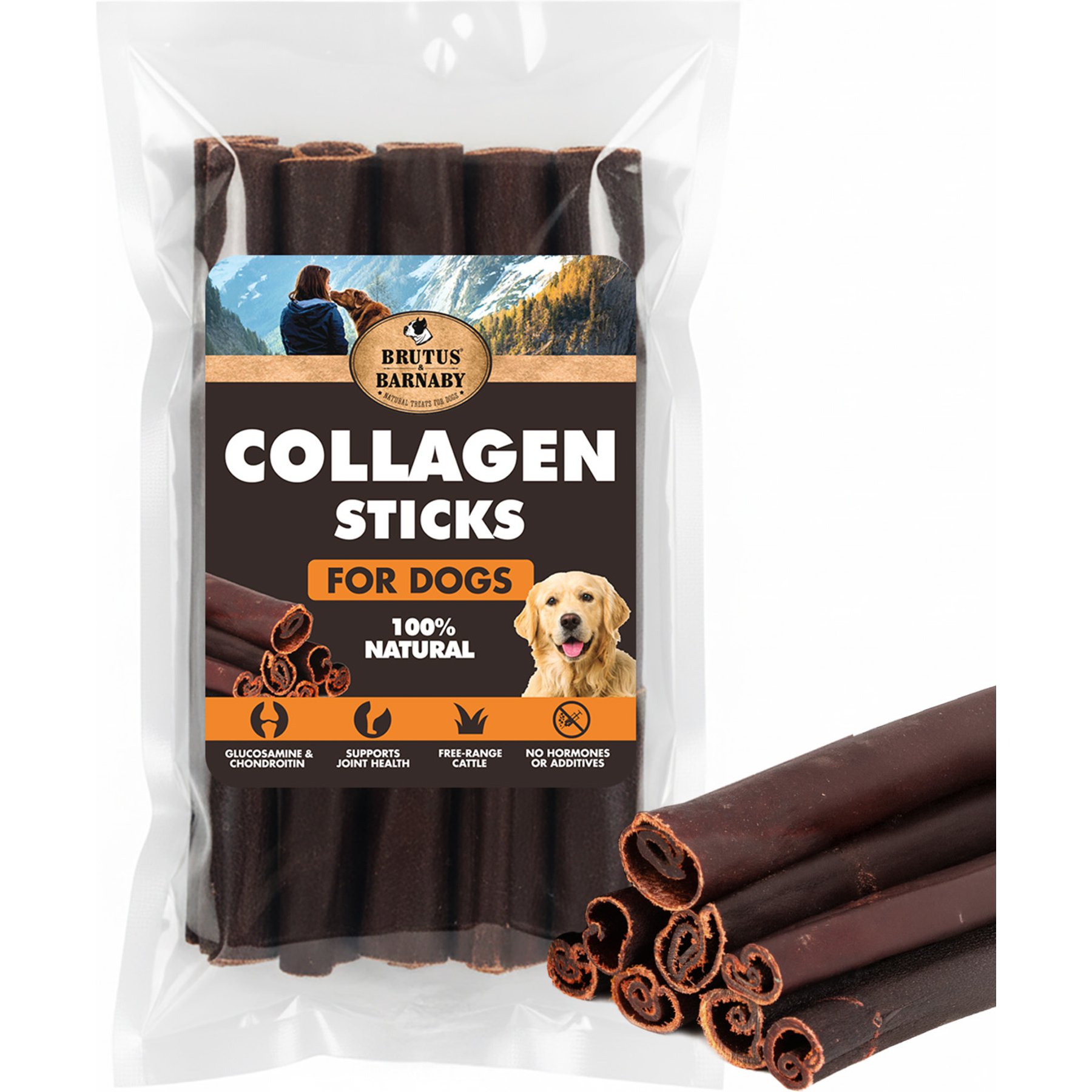 Brutus & Barnaby 6-in Thick Beef Collagen Sticks Dog Treats, 6 count