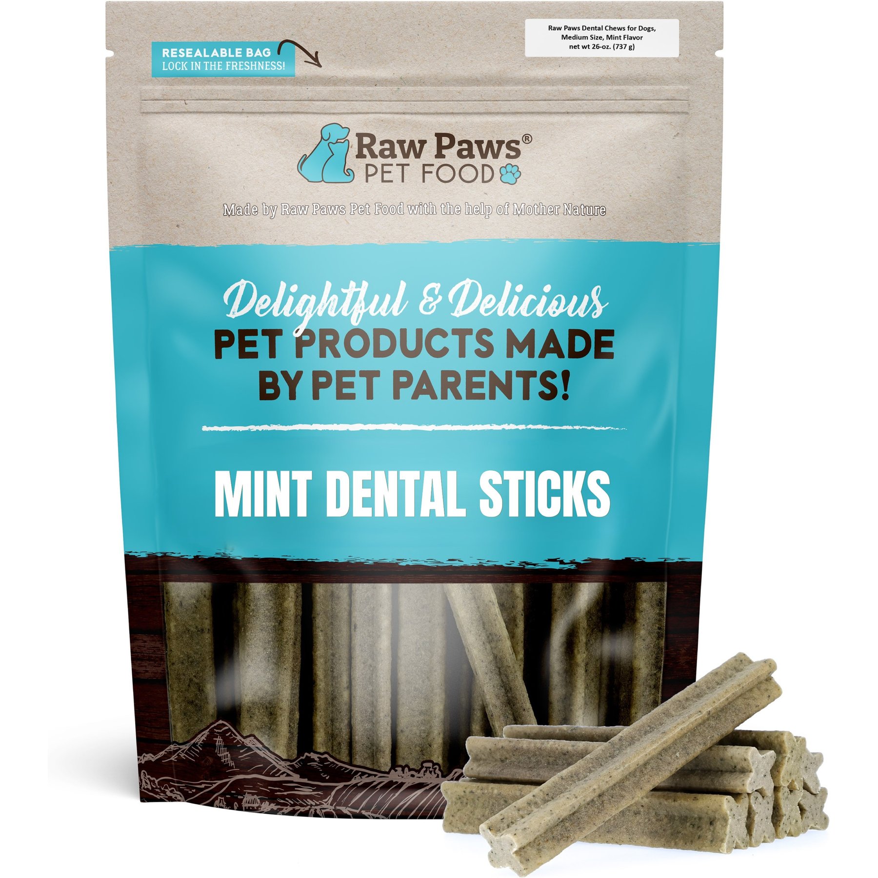 Raw Paws Mint Flavored Dental Chews for Dogs, 26-oz