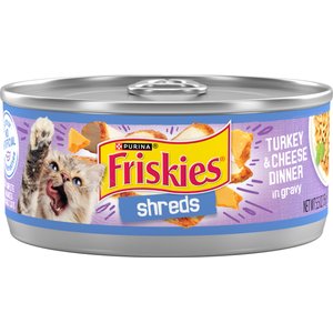 Friskies Savory Shreds Turkey & Cheese Dinner in Gravy Canned Cat Food, 5.5-oz can, case of 24