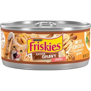 Friskies Extra Gravy Chunky with Chicken in Savory Gravy Canned Cat Food, 5.5-oz can, case of 24