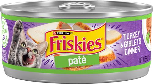 FRISKIES Classic Pate Adult Turkey & Giblets Dinner Canned Wet Cat Food,  5.5-oz, case of 24 - Chewy.com