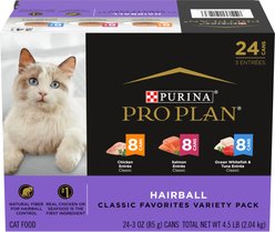 Purina Pro Plan Hairball Entrees Control Variety Pack Wet Cat Food, 3-oz can, case of 24
