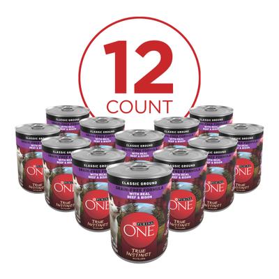 Show full view: Purina ONE SmartBlend True Instinct Classic Ground Real Beef & Bison Grain-Free Wet Dog Food, 13-oz can, case of 12 slide 3 of 12
