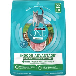 Purina ONE +Plus Indoor Advantage with Real Turkey Weight-Control & Hairball Adult Dry Cat Food, 22-lb bag