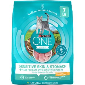 Purina ONE +Plus Sensitive Skin & Stomach Adult Natural Digestive Dry Cat Food, 7-lb bag