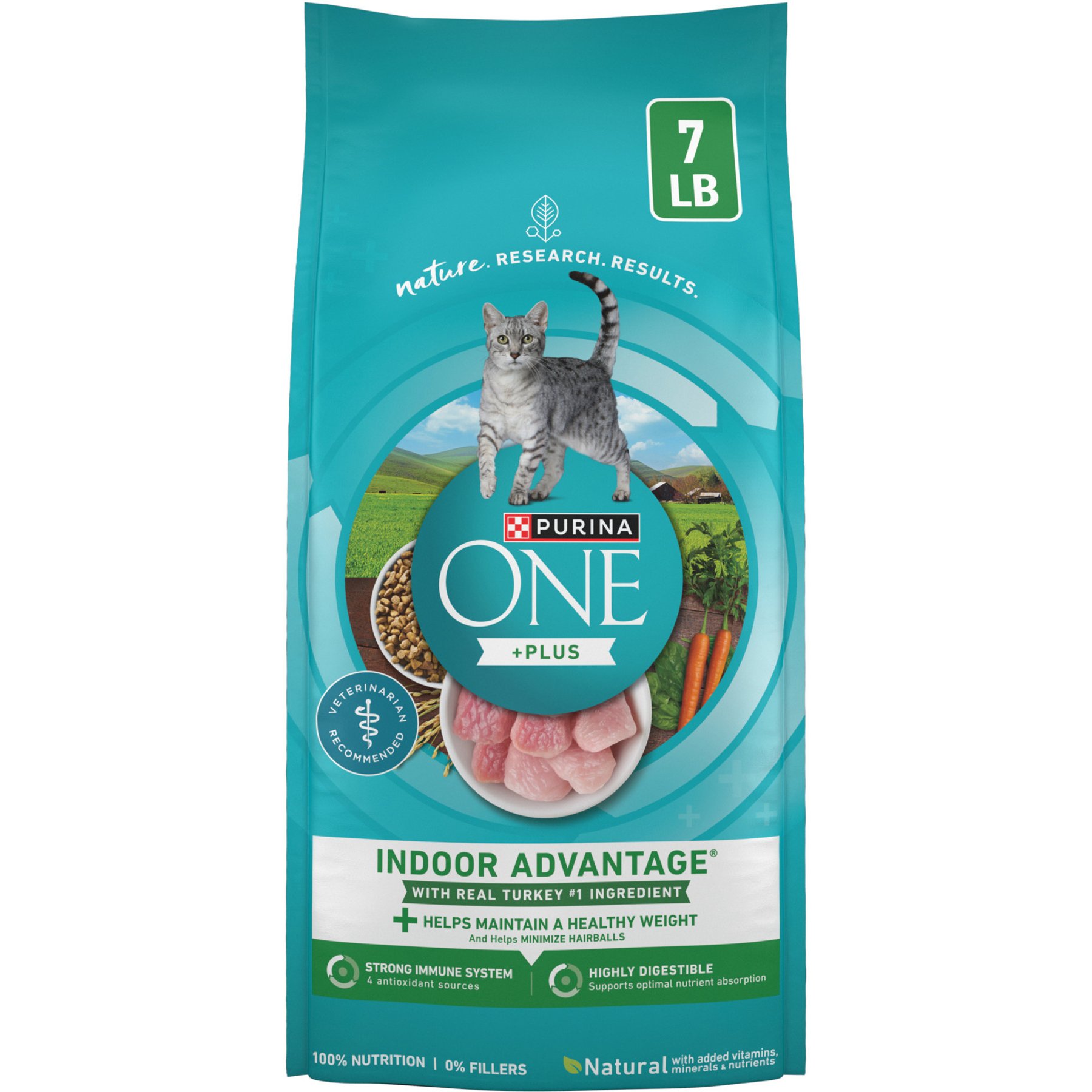 Purina ONE +Plus Indoor Advantage Adult Natural, Low Fat, Weight Control, Indoor Real Turkey Dry Cat Food, 7-lb bag