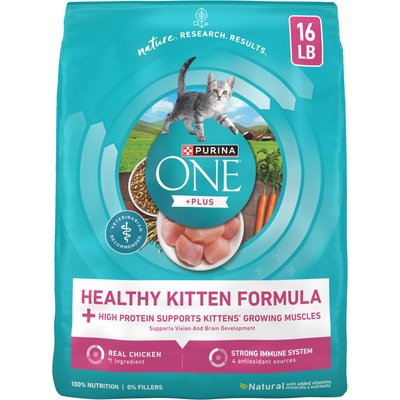 Purina ONE Purina ONE +Plus Healthy Kitten Muscle Vision & Brain Development Natural Dry Cat Food, 32-lb bundle