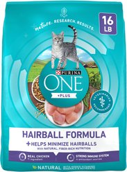 Purina ONE +Plus Hairball Formula Natural Adult Dry Cat Food, 16-lb bag