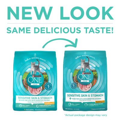 Show full view: Purina ONE +Plus Sensitive Skin & Stomach Adult Natural Digestive Dry Cat Food, 16-lb bag slide 3 of 13