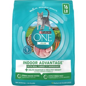 Purina ONE +Plus Indoor Advantage with Real Turkey Weight-Control & Hairball Adult Dry Cat Food, 16-lb bag
