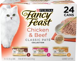 Fancy Feast Classic Collection Chicken & Beef Pate Variety Pack Canned Cat Food, 3-oz can, case of 24