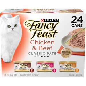 Fancy Feast Classic Collection Chicken & Beef Pate Variety Pack Canned Cat Food, 3-oz can, case of 24