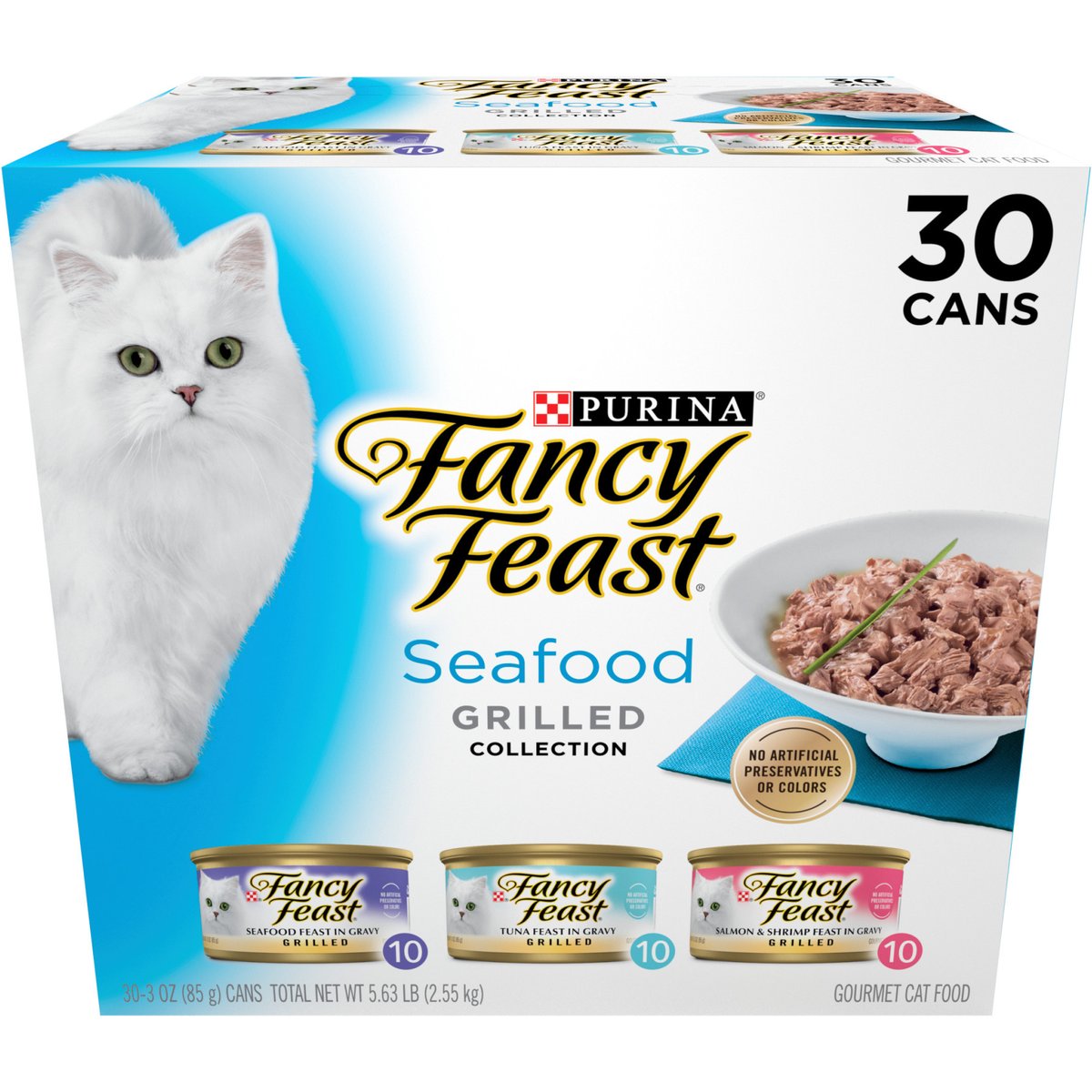 Fancy Feast Adult Grilled Seafood Feast Variety Pack in Gravy Wet Cat Food, 3-oz can, bundle of 90
