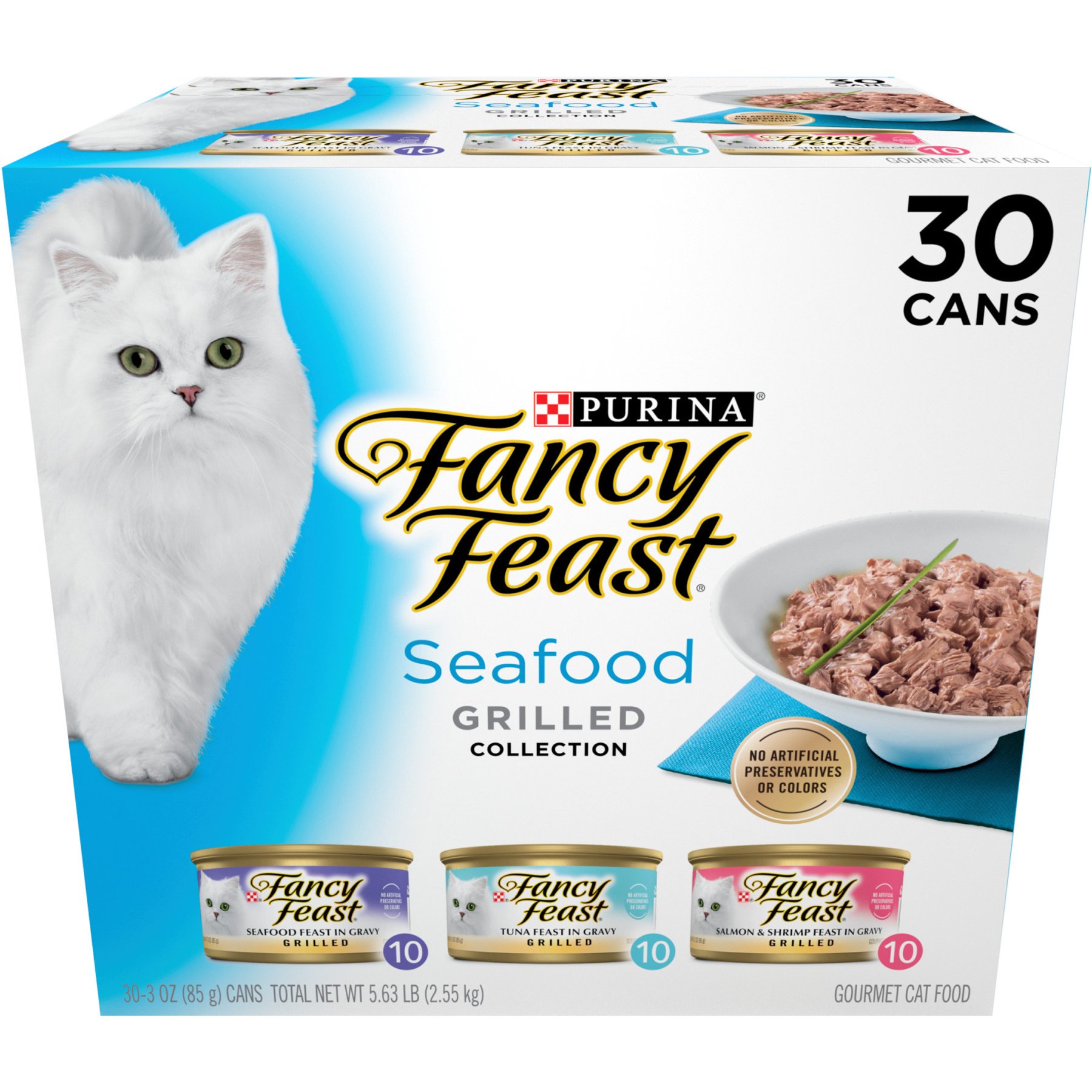 Fancy Feast Adult Grilled Seafood Feast Variety Pack in Gravy Wet Cat Food, 3-oz can, bundle of 90