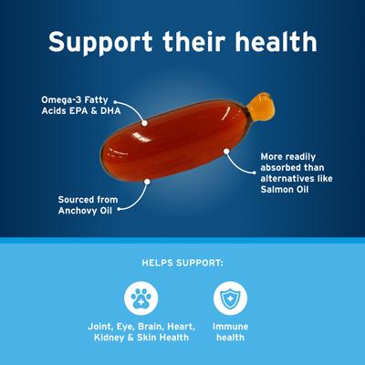 Show full view: Pet Protect Vet-Formulated Free Form Omega-3 Fish Oil Snip Tip Capsule Supplements for Medium & Large Dogs, 60 count slide 4 of 8