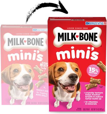 Show full view: Milk-Bone Original Beef Flavored Crunchy Mini Dog Treats, 15-oz box slide 3 of 10