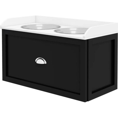 Zeus & Ruta Zeus & Ruta Food Storage Wooden Dog Dish Bowl Set with Storage, Black, Medium
