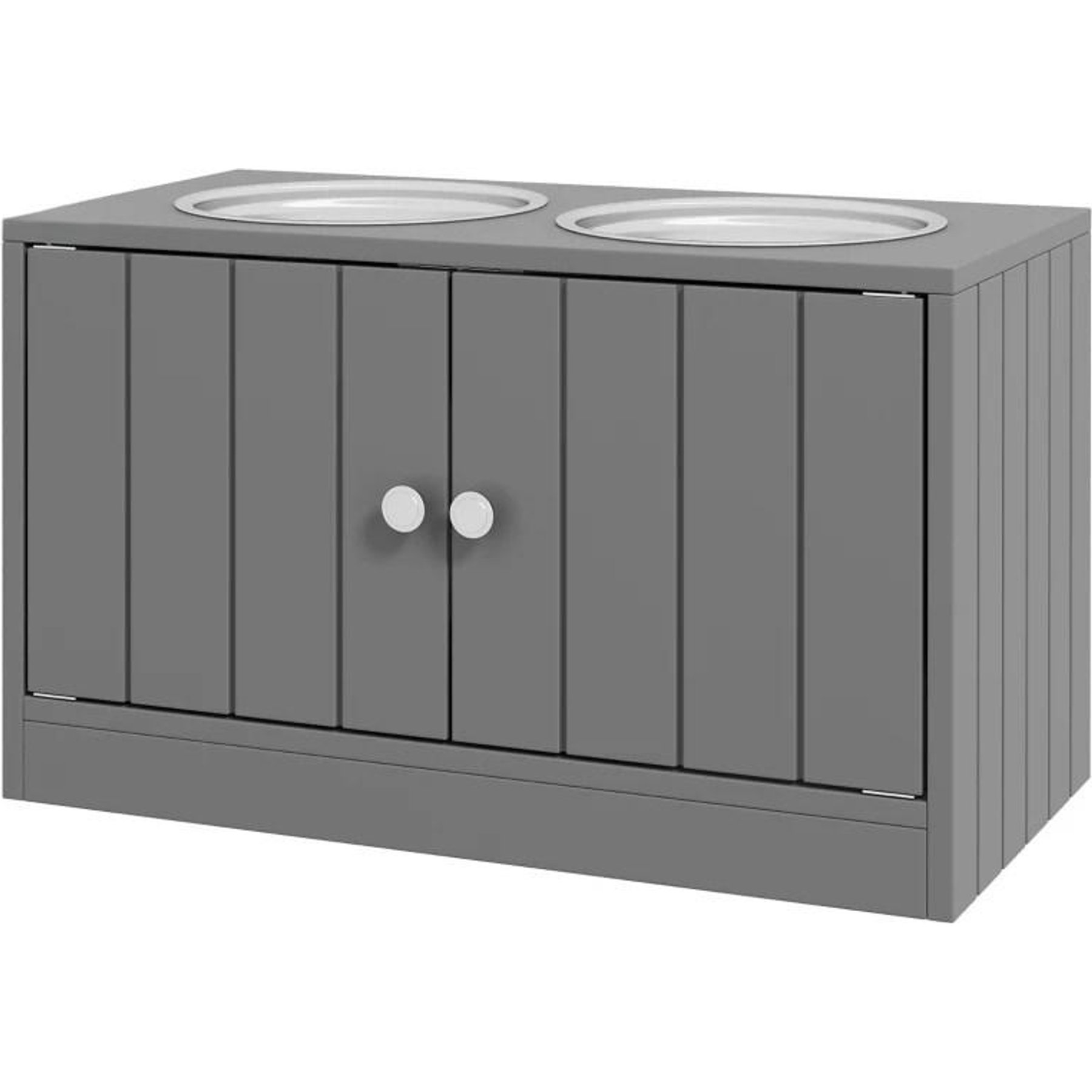 Zeus & Ruta Food Storage Wooden Dog Bowl with Storage Cabinet, Gray, Medium
