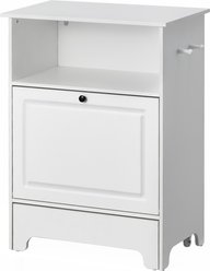Zeus & Ruta Food Storage Metal Dog Feeder with 2 Elevated Dog Bowl Dog Food & Toy Storage Cabinet, White, Medium