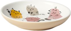 PetRageous Designs Snobby Cats 5-in Round Ceramic Cat Saucer, White, 2.5-oz