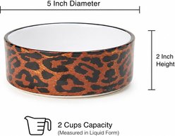 PetRageous Designs Leopard Paw 5-in Round Stoneware Ceramic Dog Bowl, Orange/Black, 2-cup slide 2 of 4