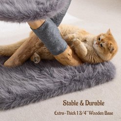 Hittite Modern Indoor Aesthetic Natural Wood Luxury Plush 33-in Faux Fur Removable Bed Cat Tree Tower with Branch Style Scratching Post, Natural Loft, Perch & Hanging Ball, BlackSlate Gray slide 2 of 9
