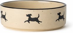 PetRageous Designs Chasing Dogs 6.5-in Round Stoneware Ceramic Dog Bowl, Natural, 2.5-cup