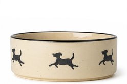PetRageous Designs Chasing Dogs 7-in Round Stoneware Ceramic Dog Bowl, Natural, 6-cup