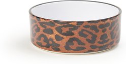 PetRageous Designs Leopard Paw 5-in Round Stoneware Ceramic Dog Bowl, Orange/Black, 2-cup