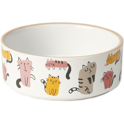 PetRageous Designs PetRageous Designs Snobby Cats 5-in Round Stoneware Cat Bowl, White, 2-cup
