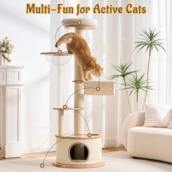 Hittite Indoor Multi-Level Furniture Solid Wood Capsule Nest Interactive Squeaky Toy 64.2-in Corduroy Removable Bed Modern Cat Tree Tower with Condo & Chunky Scratching Post, Natural slide 2 of 9