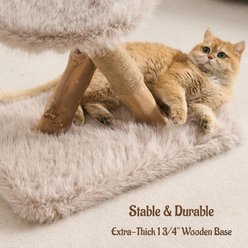 Hittite Modern Indoor Aesthetic Natural Wood Luxury Plush 33-in Faux Fur Removable Bed Cat Tree Tower with Branch Style Scratching Post, Natural Loft, Perch & Hanging Ball, Almond Khaki slide 2 of 9