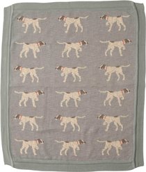 Storied Home Soft Cotton Knit Baby Blanket with Decorative Dog Design, Blue