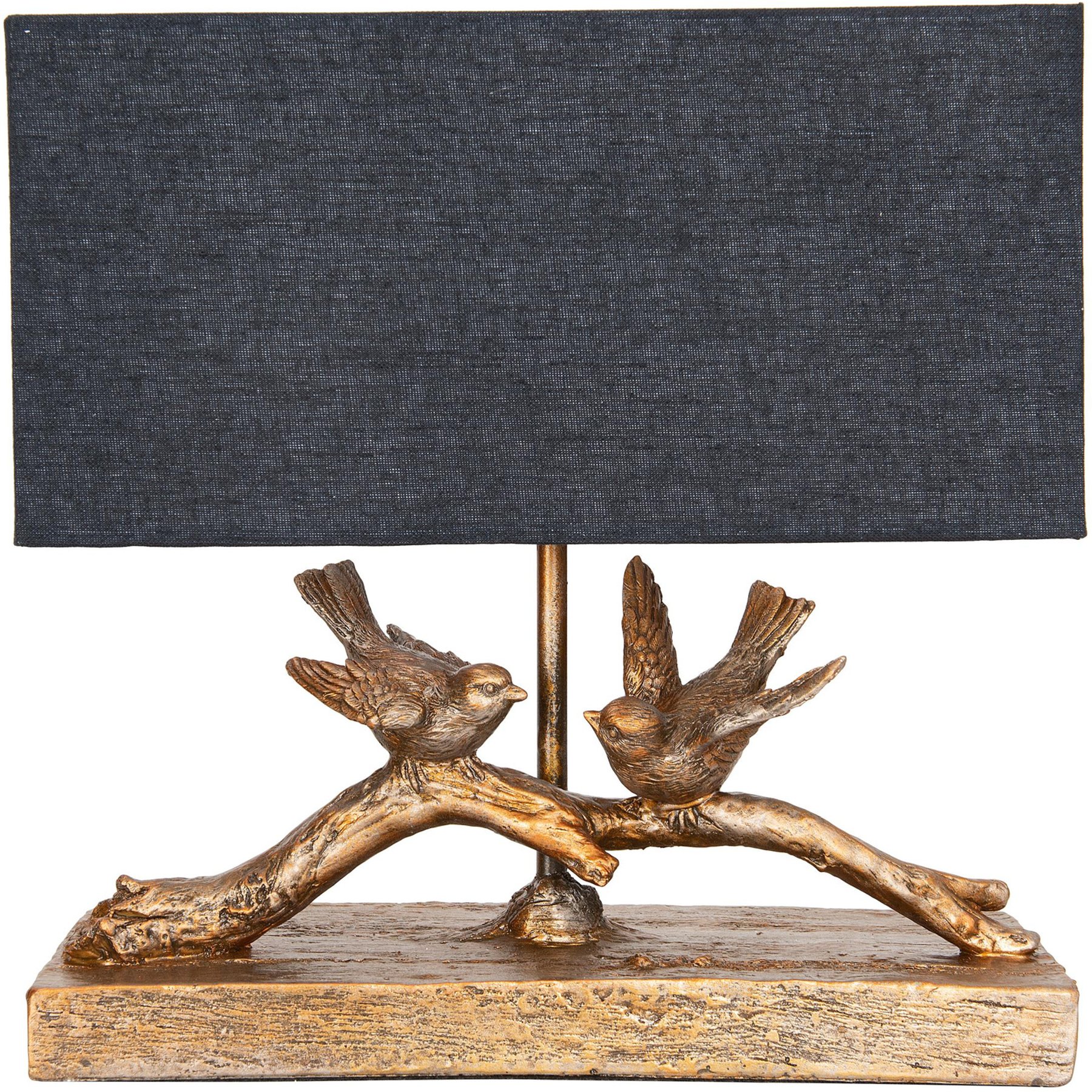 Storied Home Rustic Resin Bird Table Lamp with Black Rectangle Shade, Gold Finish