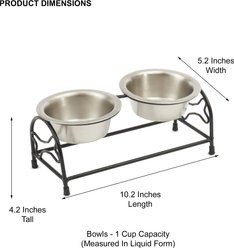 PetRageous Designs Bone Shaped Dishwasher Safe Cat Diner with Stainless Steel Elevated Bowls, Black/Metallic, 1-cup slide 2 of 5