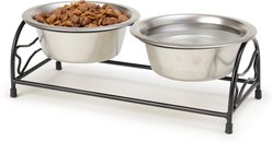 PetRageous Designs Bone Shaped Dishwasher Safe Cat Diner with Stainless Steel Elevated Bowls, Black/Metallic, 1-cup