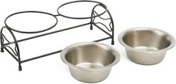 PetRageous Designs Bone Shaped Dishwasher Safe Dog Diner with Stainless Steel Elevated Bowls, Black/Metallic, 3.5-cup slide 2 of 5