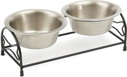 PetRageous Designs Bone Shaped Dishwasher Safe Dog Diner with Stainless Steel Elevated Bowls, Black/Metallic, 3.5-cup