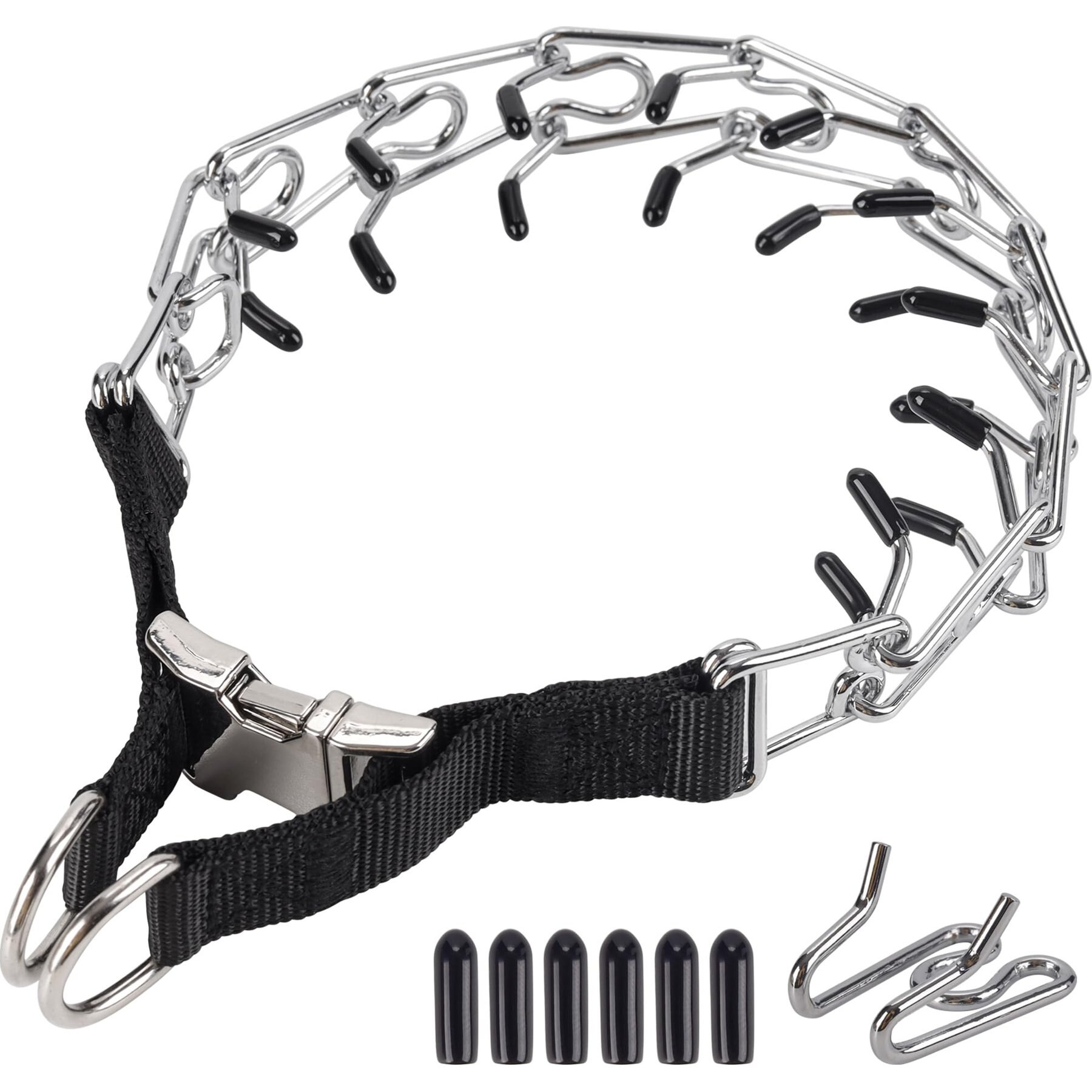 PatiencET Stainless Steel Prong No Pull Pinch Training Dog Collar, Black, Large