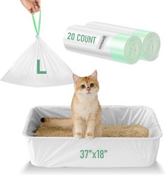 ZOMISIA Extra Thick Jumbo Bag Tear Resistant Easy Clean Up Drawstring Unscented Cat Litter Box Liners, White, Large: 37 x 18-in, 20 count