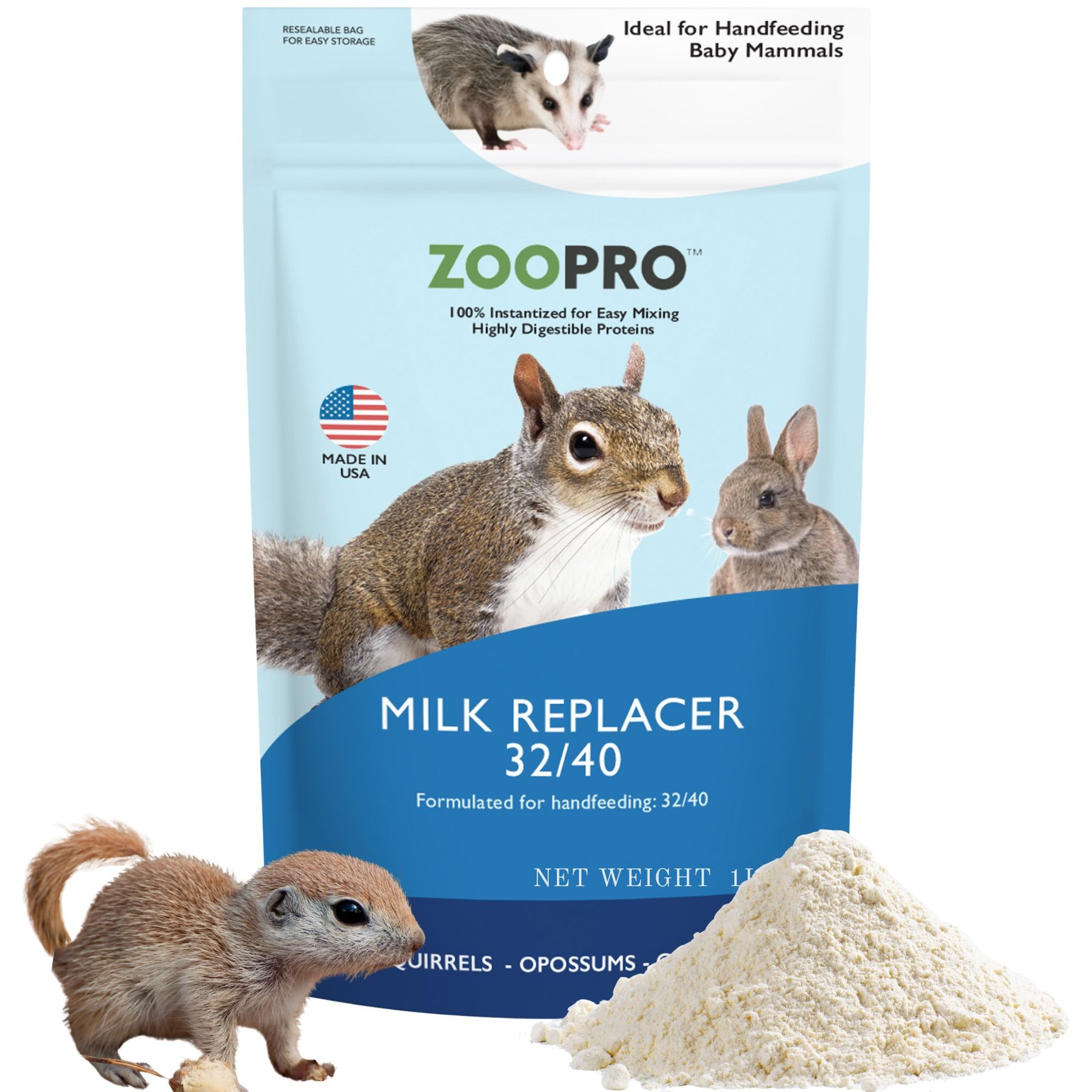 Exotic Nutrition ZooPro Milk Replacer 32/40 Small Pet Supplement, 1-lb bag