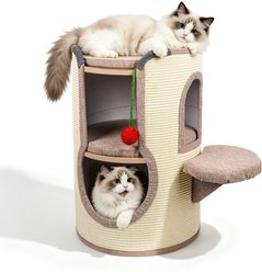 PatiencET Indoor 25.6-in Condo Tower Novelty Furniture Style Sofa Cat Bed with 360° Full Sisal Scratching Surface, Dual Hideaway Caves & Side Perch, Beige, Large